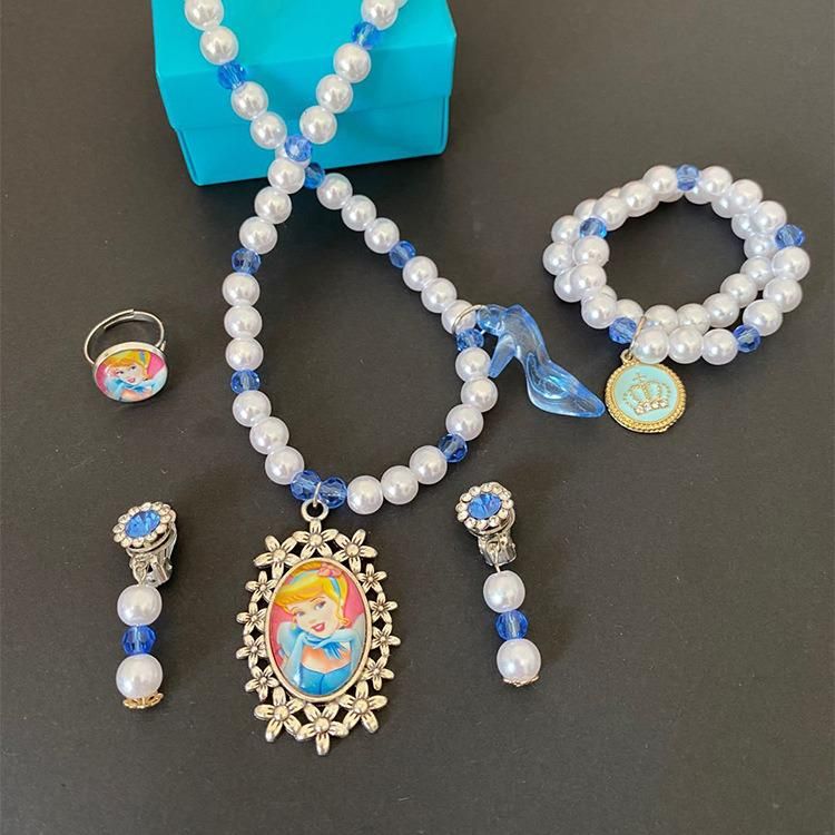 Fashion Jewelry Kids Disney Pearl Necklace Bracelet Set
