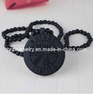 Black Good Wood Pendant Necklace Wood Beads Round Natural for Bead (PN-058)