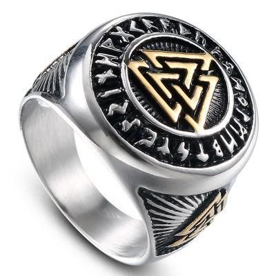 Retro Style Men Celtic Knot Viking Nordic Triangle Symbol Valknut Ring