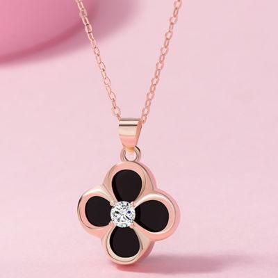 Hot Selling Four Leaves Clover with Natural Diamond Silver Necklace Jewelry