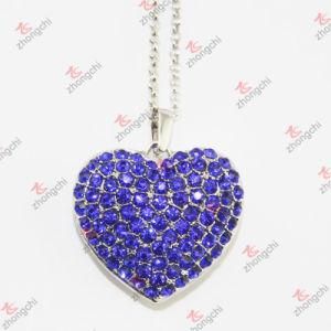 Alloy Blue Crystal Heart Pendant Necklace with Logo Chain