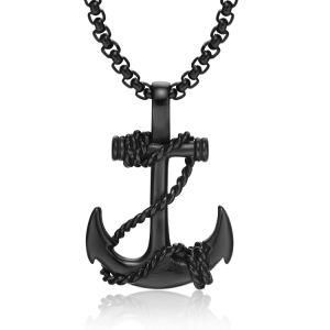 Gold Plated Stainless Steel Anchor Cross Pendant Necklace