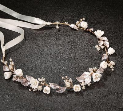 Rose Gold Crystal Ceramic Flower Headband. Bridal Wedding Crystal Flower Headband Hair Comb Hair Vines Headpiece