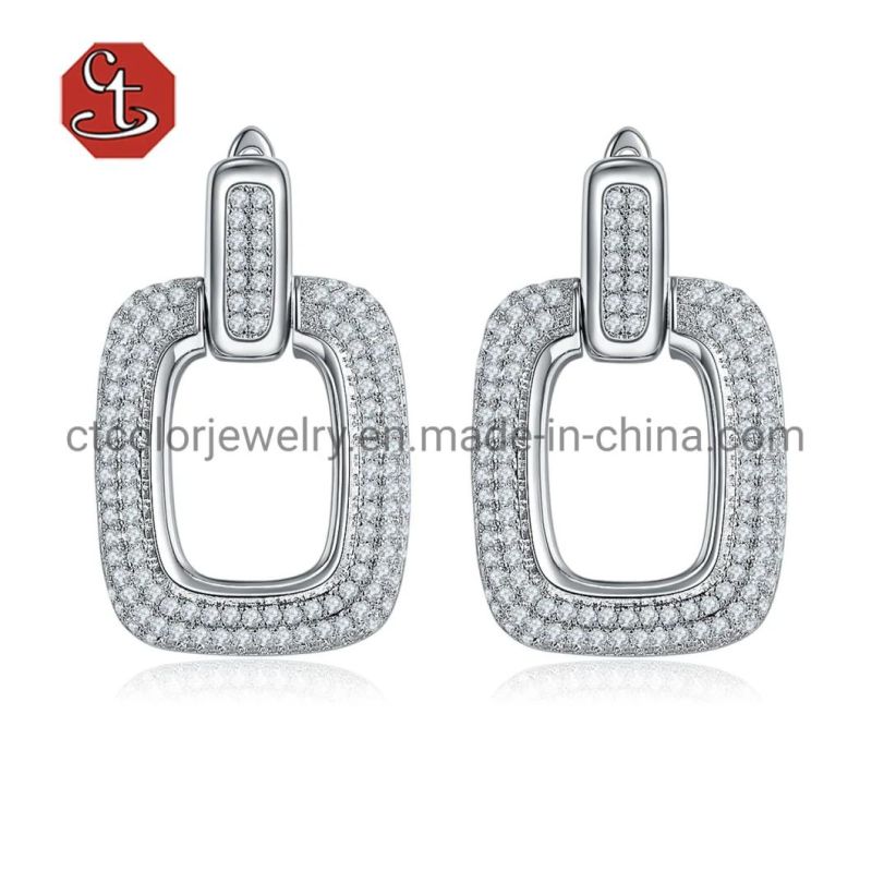 High Quality Link Hoop Earring CZ Stone Circle Round Silver Earring