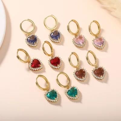 Ins Style Retro Love Light Luxury Color Zircon Heart-Shaped Earrings Female Jewelry