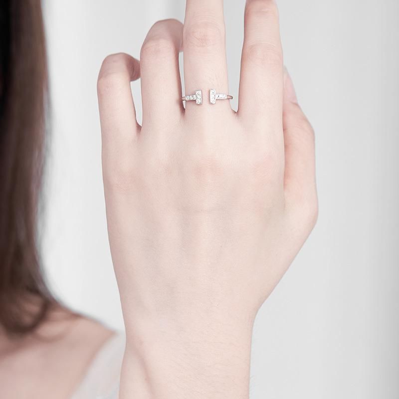 Fashion Silver Platinum Plated Double T Open Ring Women