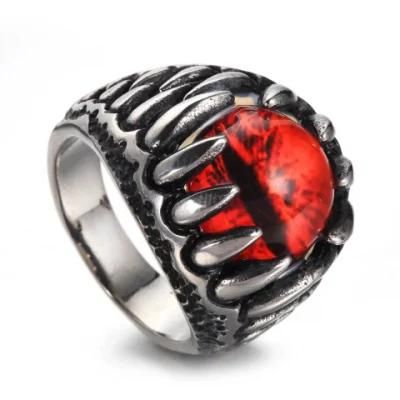 Gothic Design Silver Shaped Devil&prime;s Eye Red Eyeball Ring
