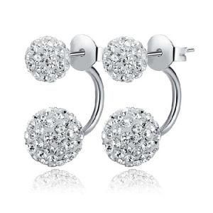 Fashion Clear Bling Crystal Double Bead Ball Earring