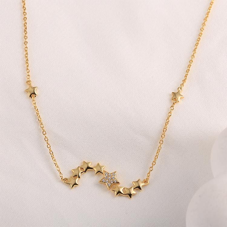 Fashion Accessories 925 Silver Shining Star Shape Factory Wholesale Gold Plated Fashion Jewelry Women Jewellery Beauty Charm Necklace