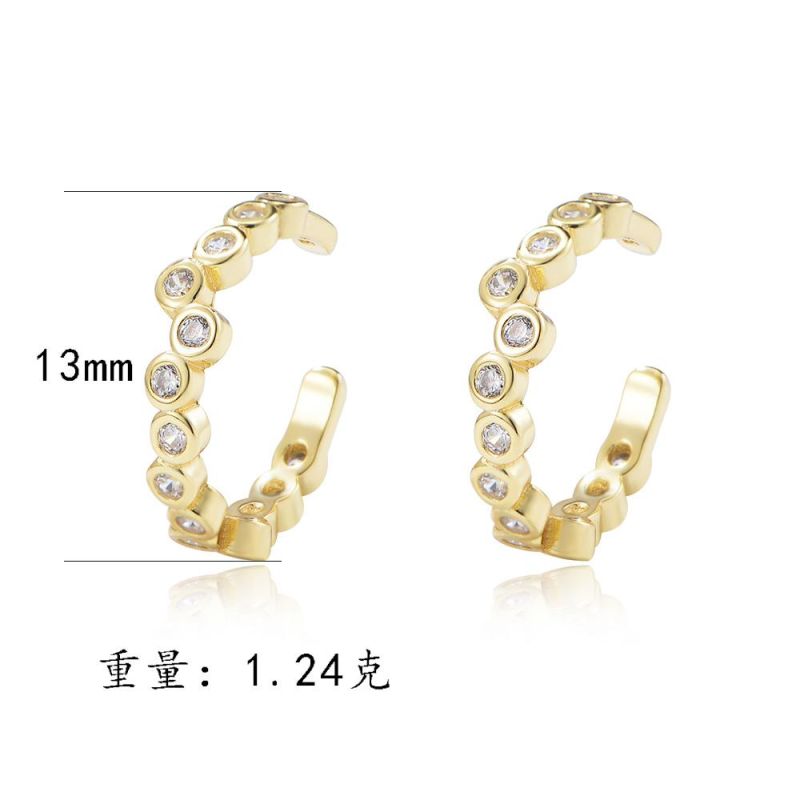 Latest Design 925 Sterling Silver C Shape Earring 14K Gold Plated Zirconia Cuff