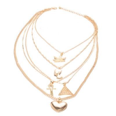 Hot Selling Egyptian Pharaoh Pyramid Collarbone Chain Love Pendant Multi - Layer Necklace