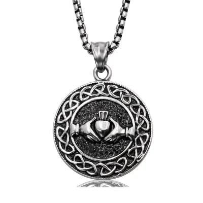 Vintage Man Round Flower Symbol Stainless Steel Gothic Biker Pendant