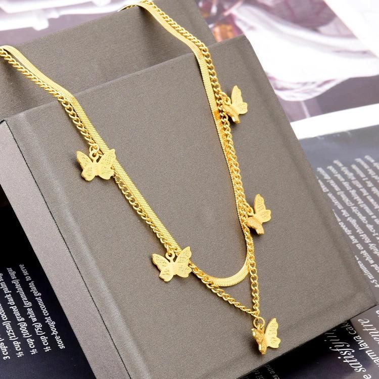 Manufacturer Customized Fashion Jewelry High Quality Matte Gold-Plated Large-Level Necklace Stainless Steel