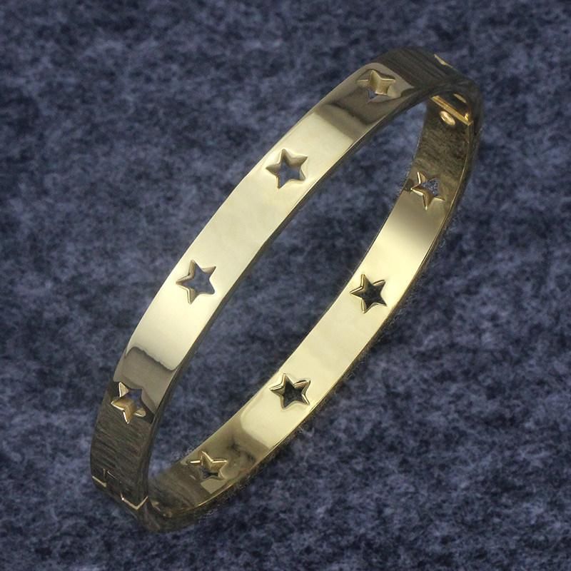 Hot Sale Five-Pointed Star Hollow Titanium Steel Bangle Bracelet