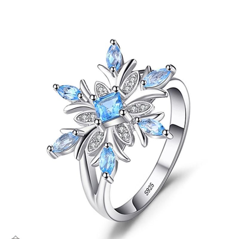925 Sterling Silver Snowflake Ring for Fashion Women Fine Jewelry with Cubic Zirconia