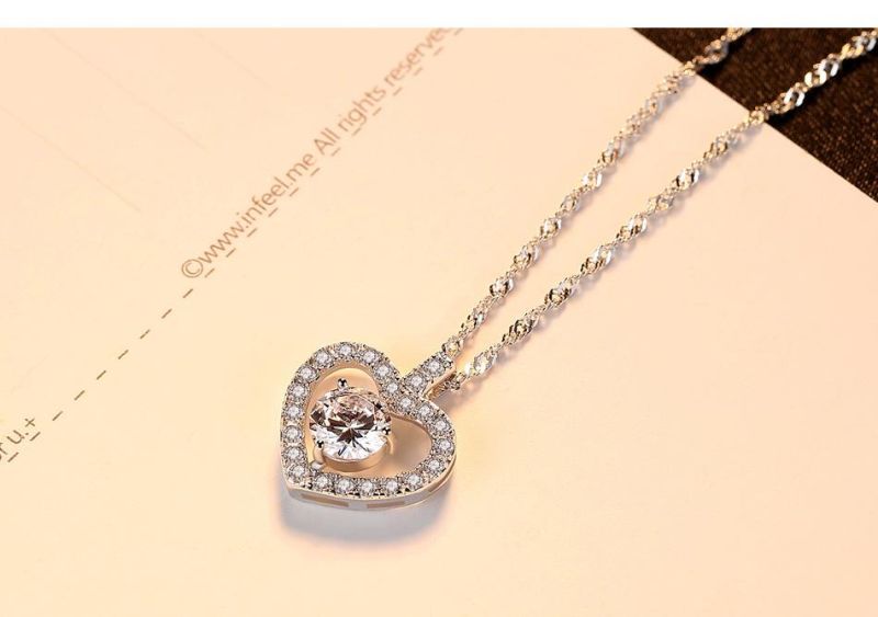 Vintage Luxury S925 Sterling Silver Hinge Chain Heart Shape CZ Necklace
