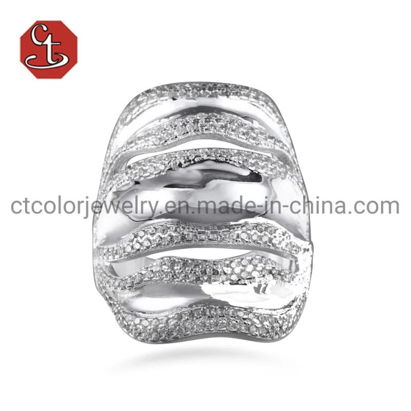 Adjustable Cubic Zircon Rings Popular Europe Style Silver or Brass Rhodium Rings