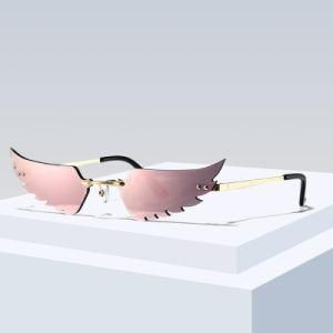 Fashion Newest Designed Plume Shaped Rimless UV400 Women Party Sunglasses