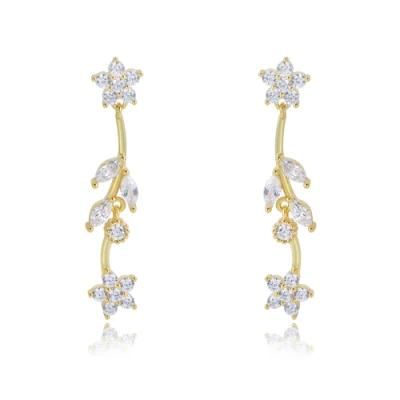Wholesale Long Drop Rose Gold Plated Jewelry Set Elegant Flower Leaf Earrings