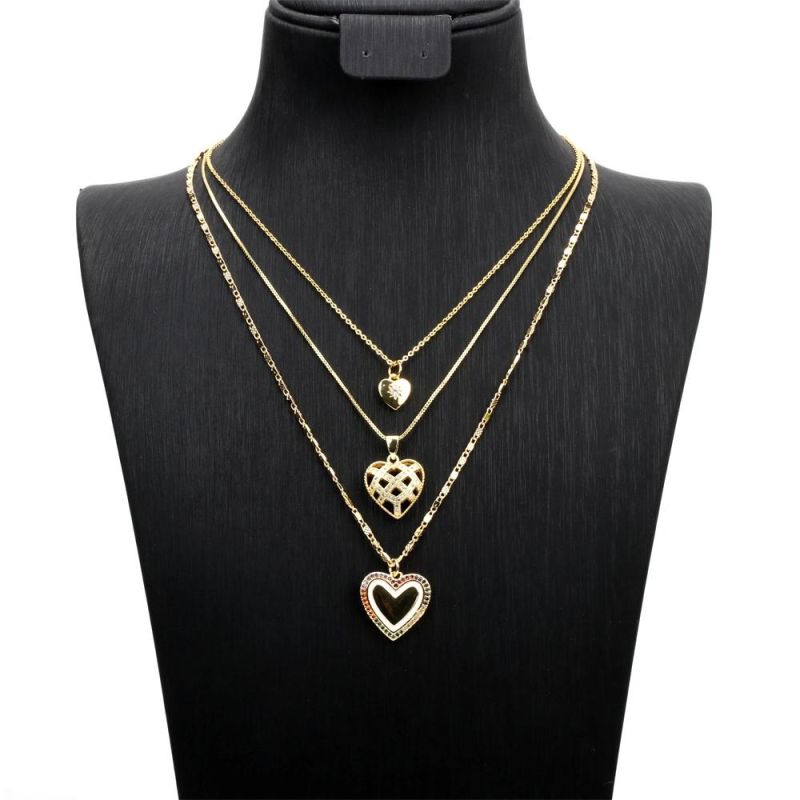 2022 Wholesale Three Layers New Fashion Trendy Girl Personalized Gold Plated Chain Heart Pendant Women′s Necklace