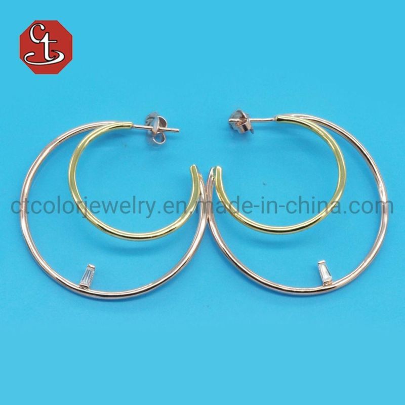 Women Three Line 14K Gold plated Silver Jewelry big size Hoop Earring