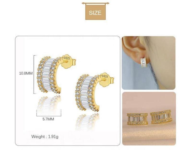 925 Sterling Silver Simple Shiny Zircon Stud Earrings Women Light Luxury Temperament Wedding Jewelry