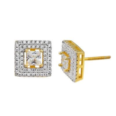 925 Silver Zircon Inlaid Hip Hop Geometric Stud Earrings