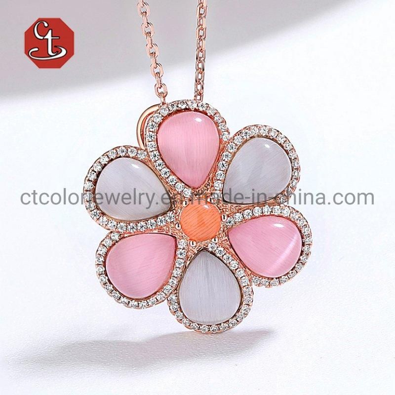 925 Sterling Silver Pear Shaped Cat Eye pendant Simple Design Jewelry Daisy Flower Silver Gold Fashion Jewelry Necklace Pendant Female Necklace