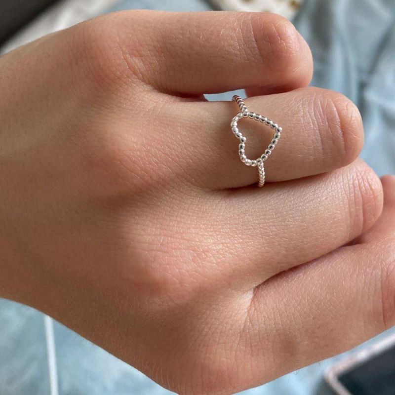 925 Sterling Silver Simple Cute Hollow Heart Finger Ring Size 6 7 8 for Women Silver Jewelry