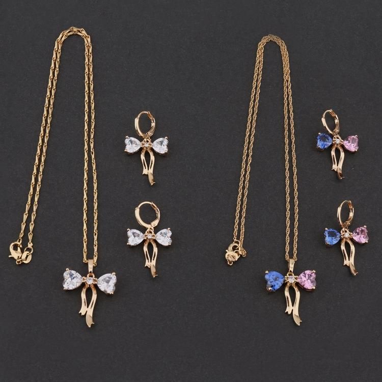 Fashion Accessories Women 18K Gold Plated Alloy Silver Jewelry Chain Sets Pendant Necklace with Crystal