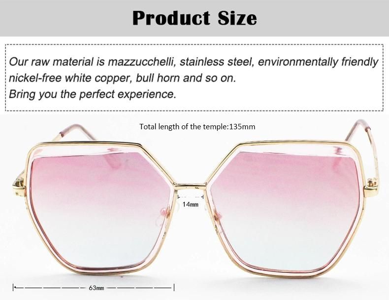 New Custom Logo Hexagon Stock Metal Frame Women Sunglasses
