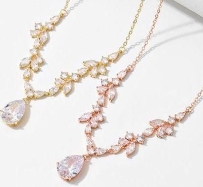 Wedding CZ Jewelry Set, Bridal Necklace Jewelry and Earring, Gift Jewelry, Bridesmade Jewelry, Fashion Jewelry Set, Rose Gold Necklace Jewelry