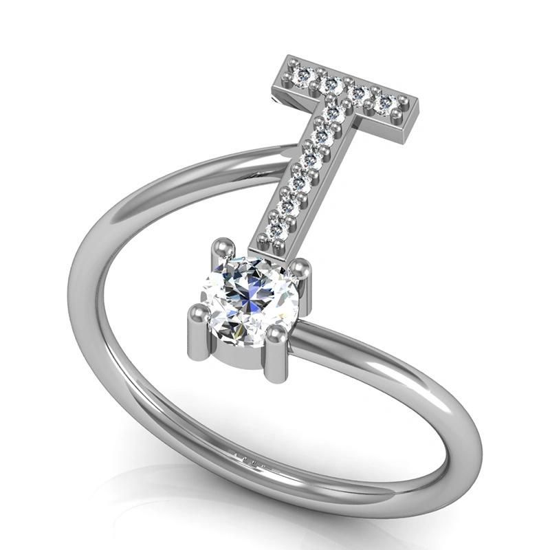 26 Letters with Diamond Ring Opening Adjustable Finger Ring