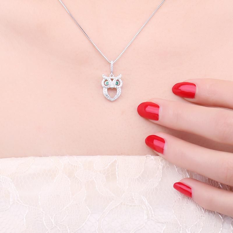 Green Eyed Owl Simulated Emerald Pendant Silver Gifts for Women Fashion Jewelry