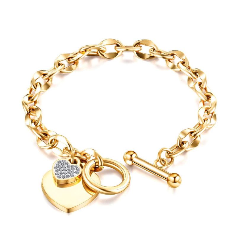 Chinese Factory Custom Heart Pendant Rose Gold Plated Chain Bracelet for Women Jewelry Party