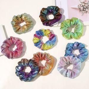 Wholesale Fashion Shiny Satin Scrunchies with Hidden Zipper Pocket Fashion Gradient Color Satin Pocket Scrunchie