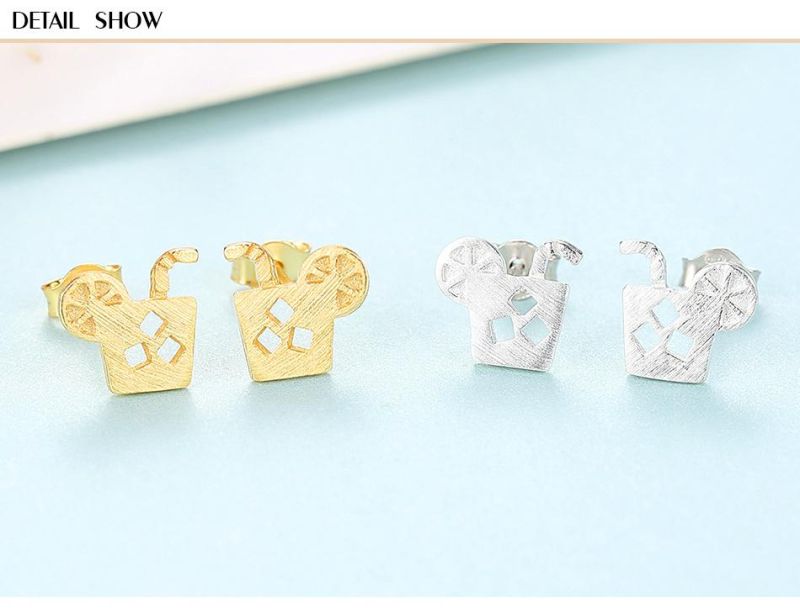 Summer Lemon Tea Design Sterling Silver Ear Stud