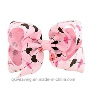 Custom Printed Heart Boutique Grosgrain Bows Hair Clips