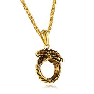 Gold-Plated Stainless Steel Tail-Biting Dragon Pendant Necklace