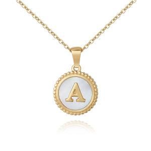 Gold-Plated Stainless Steel Round White Shell 26 English Letters Necklace