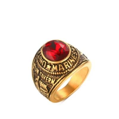 New Product 21 mm Stainless Steel Gold Ring with Red Rhinestone