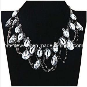 Summer Fashion Jewelry /2013 Zinc Alloy Plated with Antique Silver White Resin Crystal Pendant Collar Necklace (PN-086)