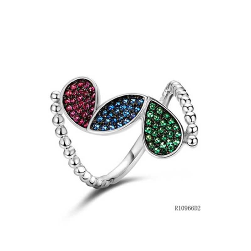 Silver with Tricolor Teardrop CZ Ring