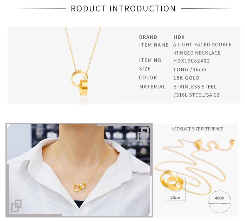 316L Stainless Steel Jewelry Custom Women′ S Double Circle Matt Necklace