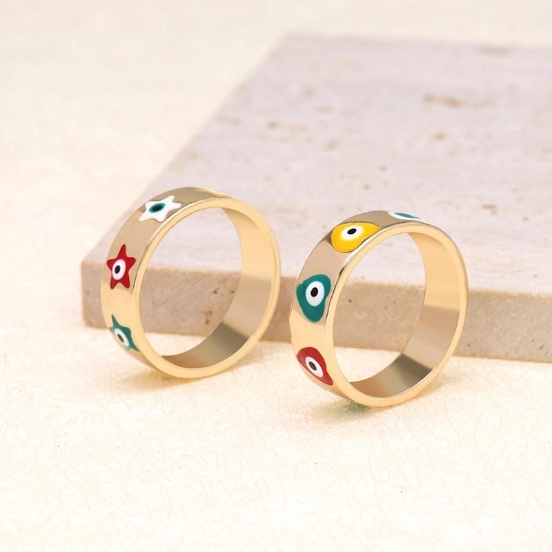 Turkish Colorful Eye 18K Trendy Evil Eyes Oil Drip Rings