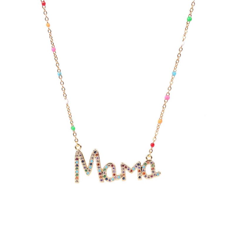 Enemal Diamond Mom Letter Stainless Steel Necklace