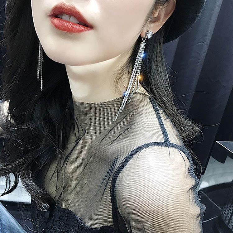 New Claw Chain Set Diamond Tassel Earrings South Korea Long Temperament Net Red Earrings Fashion Exaggerated Earrings