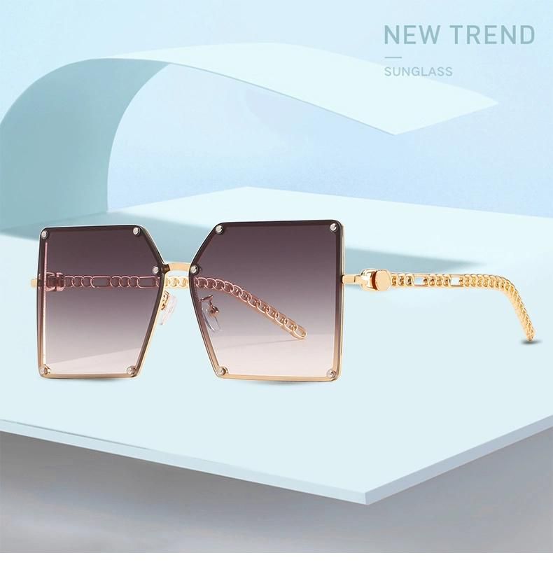 Fashion Glasses Frameless Trendy Net Red Sunglasses Female Square Big Frame Summer Travel Glasses Big Face Personality Hollow Sunglasses
