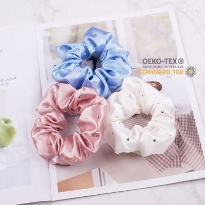 Silk Scrunchies Hair Accessories with Luxury Crystal in High Quality for Girls