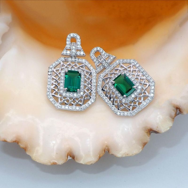 Fashion Silver Jewelry/Fine Jewellery Gemstone Pendant with Created Emerald for Wedding